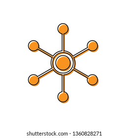 Orange Network icon isolated on white background. Global network connection. Global technology or social network. Connecting dots and lines. Vector Illustration