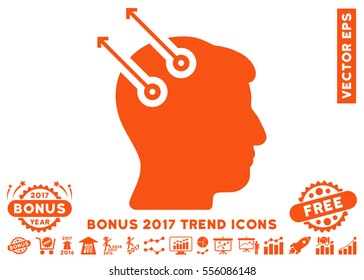 Orange Neural Interface Plugs pictograph with bonus 2017 trend elements. Vector illustration style is flat iconic symbols, white background.