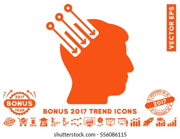 Orange Neuro Interface pictograph with bonus 2017 year trend elements. Vector illustration style is flat iconic symbols, white background.