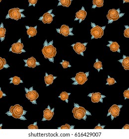 Orange and neutral flower petals, close up roses, beautiful abstract seamless pattern.