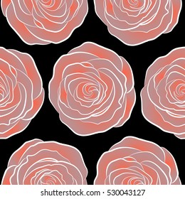 Orange and neutral roses. Trendy vector seamless Floral Pattern.