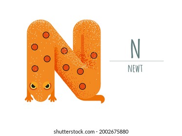 orange newt in the form letter    N 
children's alphabet  poster  postcard 
