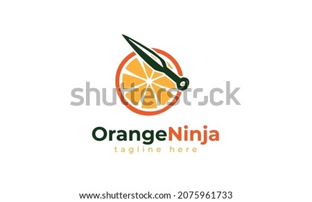 Orange ninja knife logo design. Vector