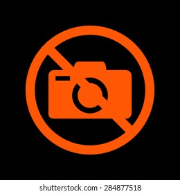 Orange No photo camera vector sign isolated  on a black background