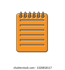 Orange Notebook icon isolated on white background. Spiral notepad icon. School notebook. Writing pad. Diary for business. Notebook cover design. Office stationery items. Vector Illustration