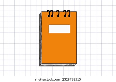 Orange notepad, paper diary, planner, bound with an elastic band. Closed journal for notes, sketchbook. Business document, workbook in a stitched, hard cover for planning. Vector.