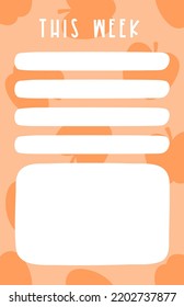 Orange notepad or planner page with apples. Memo sheet vector illustration