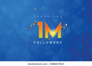 Orange number 1M isolated on Blue background Thank you followers peoples, 1M online social group, 2M followers celebration template design 