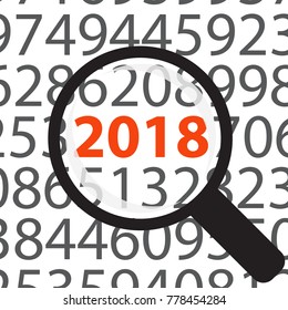 The orange number 2018 under a magnifying glass.