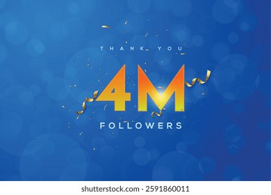 Orange number 4M isolated on Blue background Thank you followers peoples, 4M online social group, 5M followers celebration template design 
