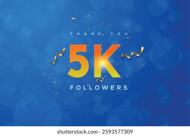 Orange number 5K isolated on Orange Blue background Thank you followers peoples, 5K online social group, 6K followers celebration template design 