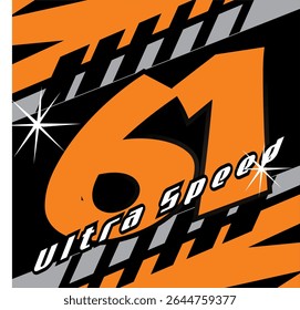 Orange number 61 vector with modified line variations, simple sticker print design.