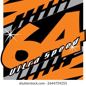 Orange number 64 vector with modified line variations, elegant sticker print design.