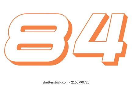 Orange Number Eighty Four Vector Illustration. 3D Number 84 Isolated On A White background

