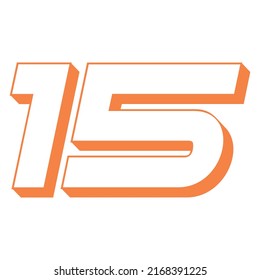 Orange Number Fifteen Vector Illustration. 3D Number 15 Isolated On A White background
