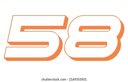 Orange Number Fifty Eight Vector Illustration. 3D Number 58 Isolated On A White background
