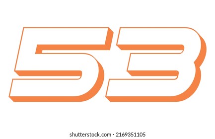 Orange Number Fifty Three Vector Illustration. 3D Number 53 Isolated On A White background
