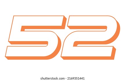 Ilustración Del Naranja Número Cincuenta Y Dos Vectores. Número 3D 52 Aislado Sobre Un Fondo Blanco
