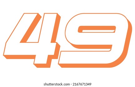 Orange Number Forty Nine Vector Illustration. 3D Number 49 Isolated On A White background
