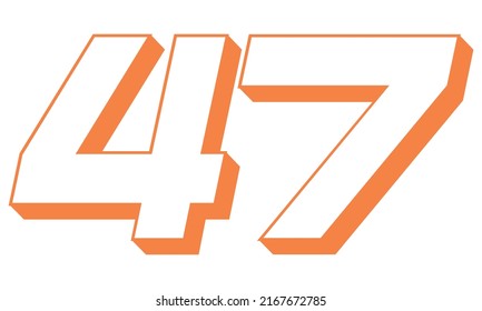 Orange Number Forty Seven Vector Illustration. 3D Number 47 Isolated On A White background

