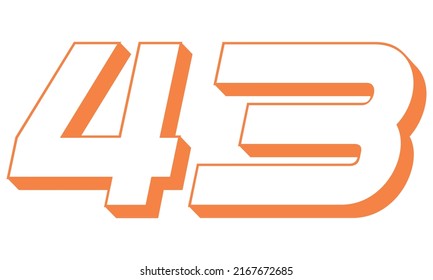 Orange Number Forty Three Vector Illustration. 3D Number 43 Isolated On A White background
