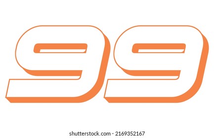 Orange Number Ninety Nine Vector Illustration. 3D Number 99 Isolated On A White background
