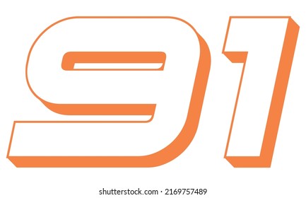 Orange Number Ninety One Vector Illustration. 3D Number 91 Isolated On A White background
