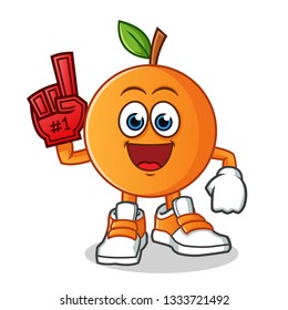 orange number one fan mascot vector cartoon illustration