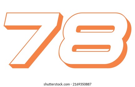 Orange Number Seventy Eight Vector Illustration. 3D Number 78 Isolated On A White background
