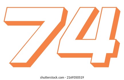 Orange Number Seventy Four Vector Illustration. 3D Number 74 Isolated On A White background
