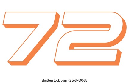 Orange Number Siebenundsiebzig Vektorgrafik. 3D-Nummer 72 einzeln auf weißem Hintergrund
