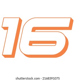 Orange Number Sixteen Vector Illustration. 3D Number 16 Isolated On A White background
