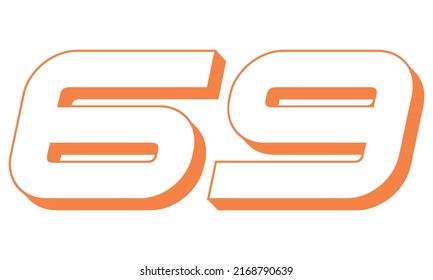 Orange Number Sixty Nine Vector Illustration. 3D Number 69 Isolated On A White background
