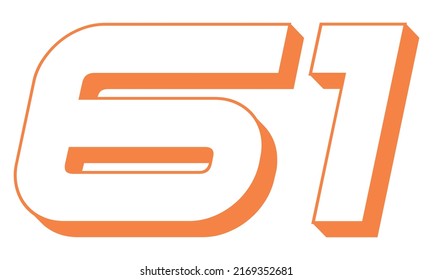 Orange Number Sixty One Vector Illustration. 3D Number 61 Isolated On A White background
