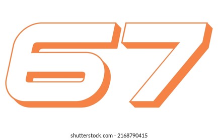 Orange Number Sixty Seven Vector Illustration. 3D Number 67 Isolated On A White background
