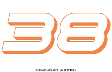 Orange Number Thirty Eight Vector Illustration. 3D Number 38 Isolated On A White background
