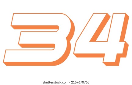 Orange Number Thirty Four Vector Illustration. 3D Number 34 Isolated On A White background
