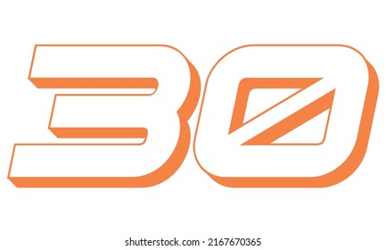 Orange Number Thirty Vector Illustration. 3D Number 30 Isolated On A White background
