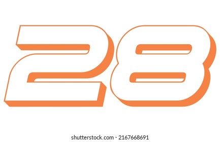 Ilustración Del Naranja Número Veintiocho Vectores. Número 28 3D Aislado Sobre Un Fondo Blanco
