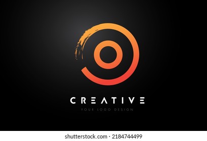 Orange O Circular Letter Logo with Circle Brush Design and Black Background.