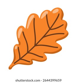 Orange oak leaf. Autumn design nature element. Seasonal fall object. Cute Cartoon vector illustration on white background
