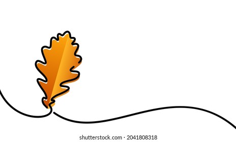 Orange oak leaf drawn by single line. Vector illustration.