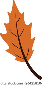 Orange oak leaf graphic with simple structure, isolated on white, suitable for autumn designs, seasonal posters, crafts, decorations, and Thanksgiving illustrations.