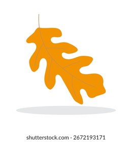 Orange oak leaf with shadow. Autumn icon. Vector.