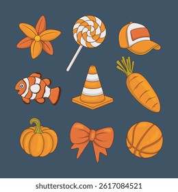 Orange object collection set in isolated background