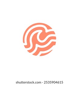 Orange Ocean Wave in Circle Crest Form, Aquatic und Beach Logo Design Vektor