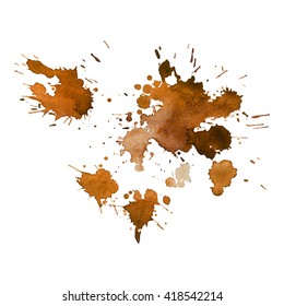 Orange Ocher Coffee Watercolor Spot. Vector Illustration. Grunge Element For Design Banner