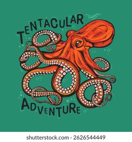 Orange octopus illustration on a teal background with Tentacular Adventure text.