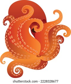 Der orangefarbene Tintenfisch-Druck schließt mit Tentakeln