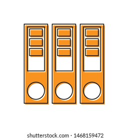 Orange Office folders with papers and documents icon isolated on white background. Office binders. Archives folder sign.  Vector Illustration